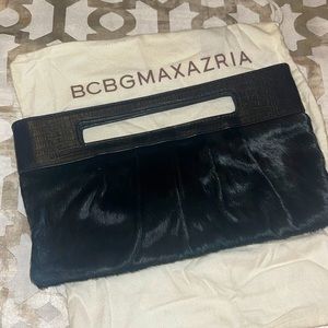 BCBG black hair on hide & leather clutch